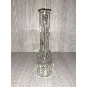 Vtg C.F.G CL1/33 28  9158 Clear Glass Ribbed Vase 8.5 Inch Tall Scallop Rim 70s
